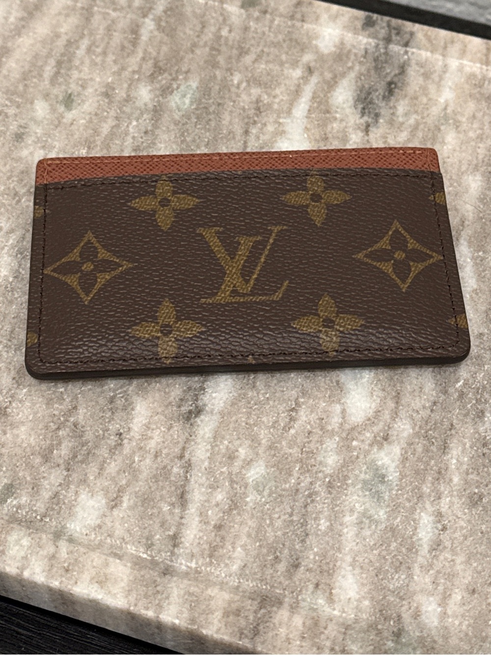 Louis Vuitton Brown Monogram Card Holder with Tan Trim in perfect condition